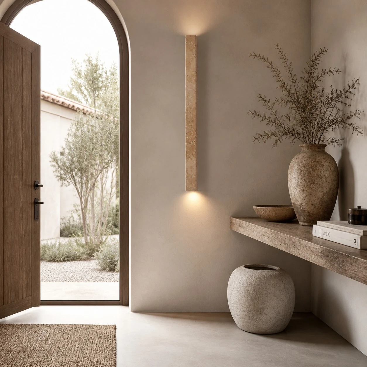 stone linear wall sconce scene
