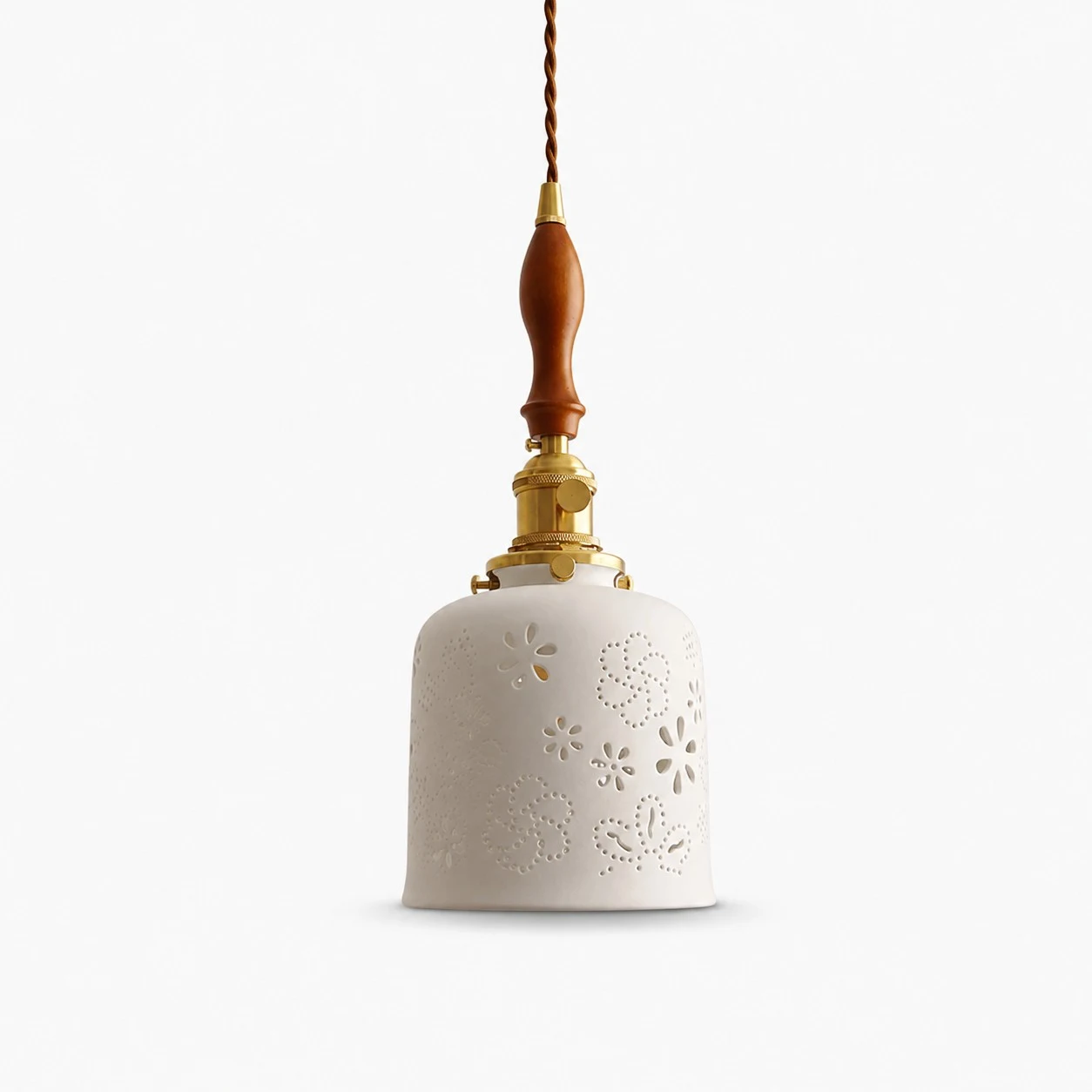 Wood accent floral ceramic pendant light