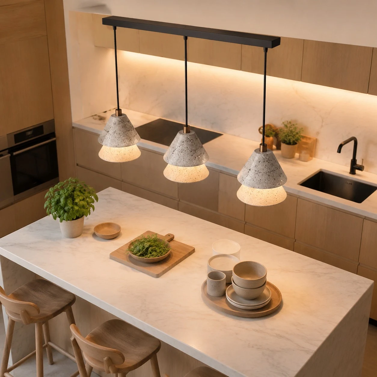 Grey Stone Pendant Light with Paper Diffuser