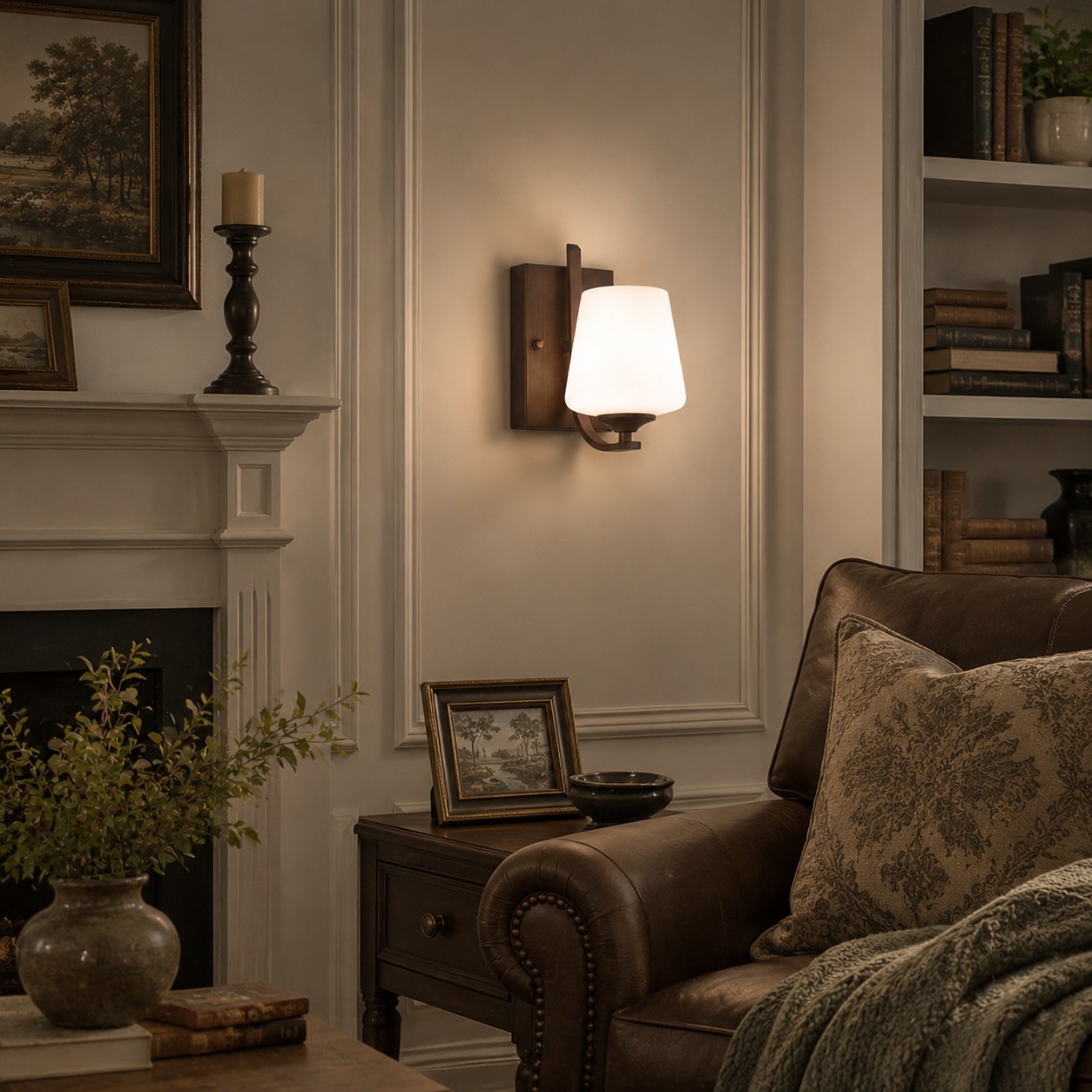 Warm accent lighting in living room scene