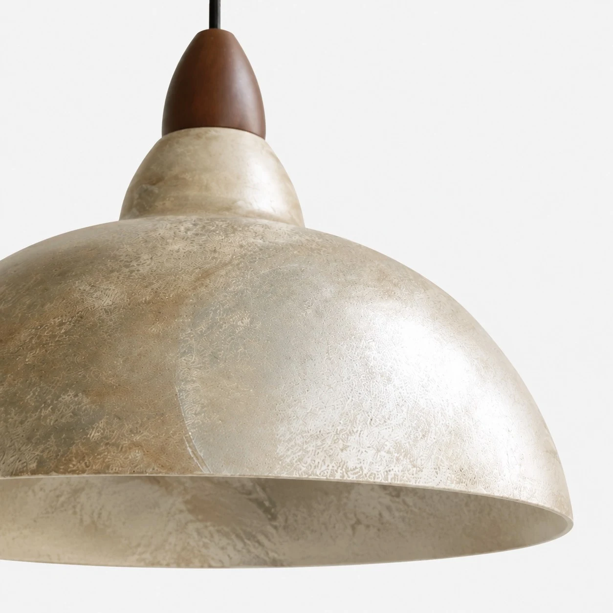 distressed pendant shade rim and curved profile detail