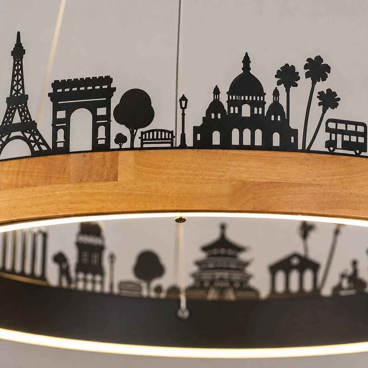 Close-up of the lower ring and skyline silhouette