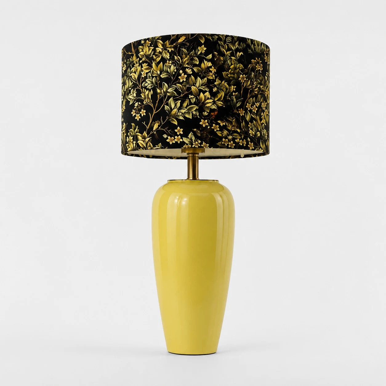 Lemon yellow floral ceramic table lamp