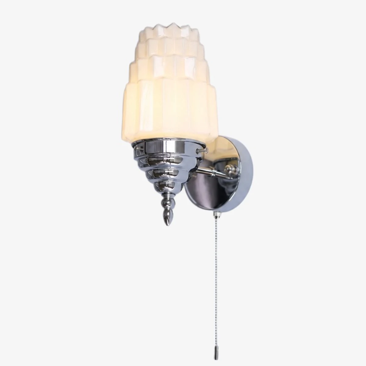 Chrome pull-chain Art Deco wall sconce