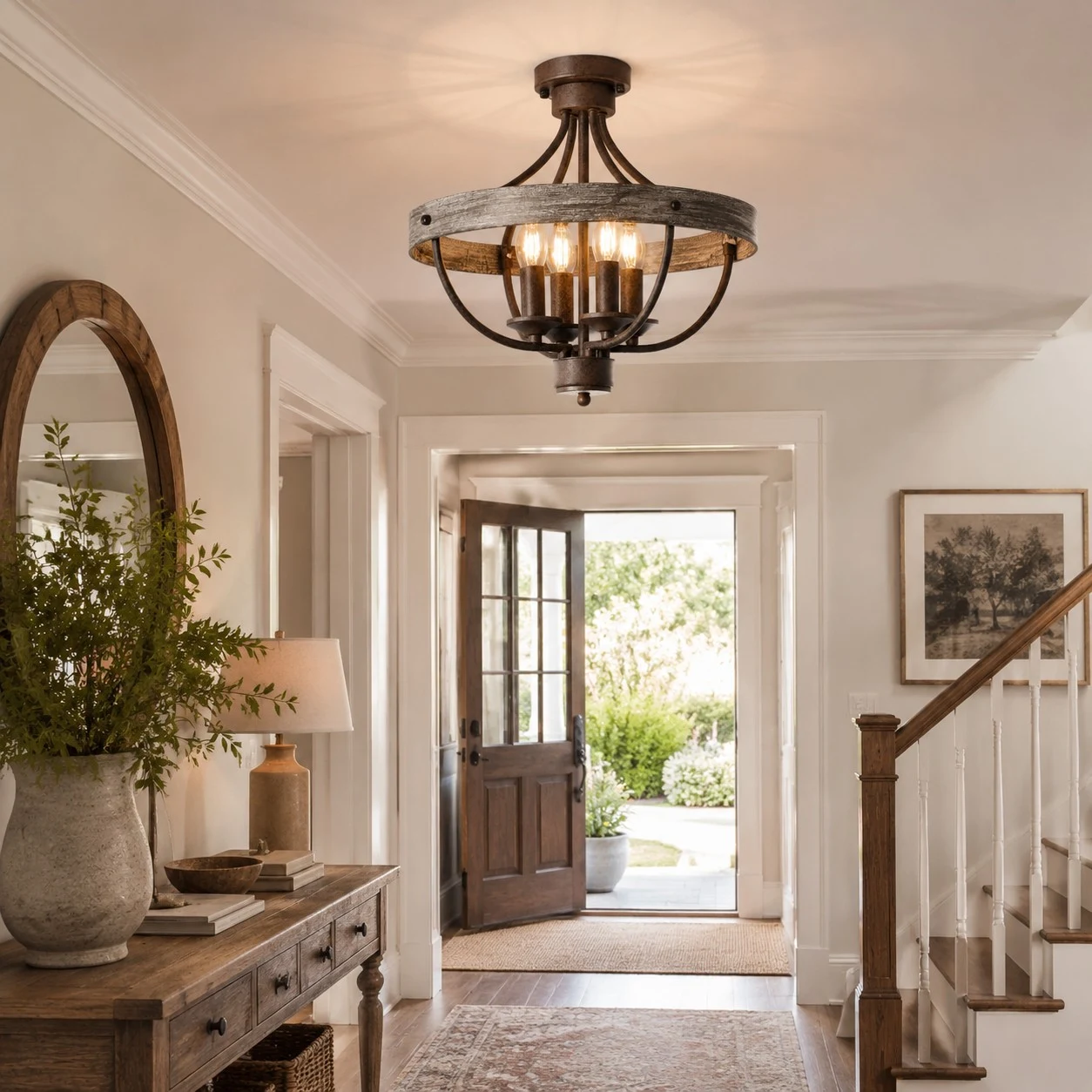 Foyer semi flush installation scene