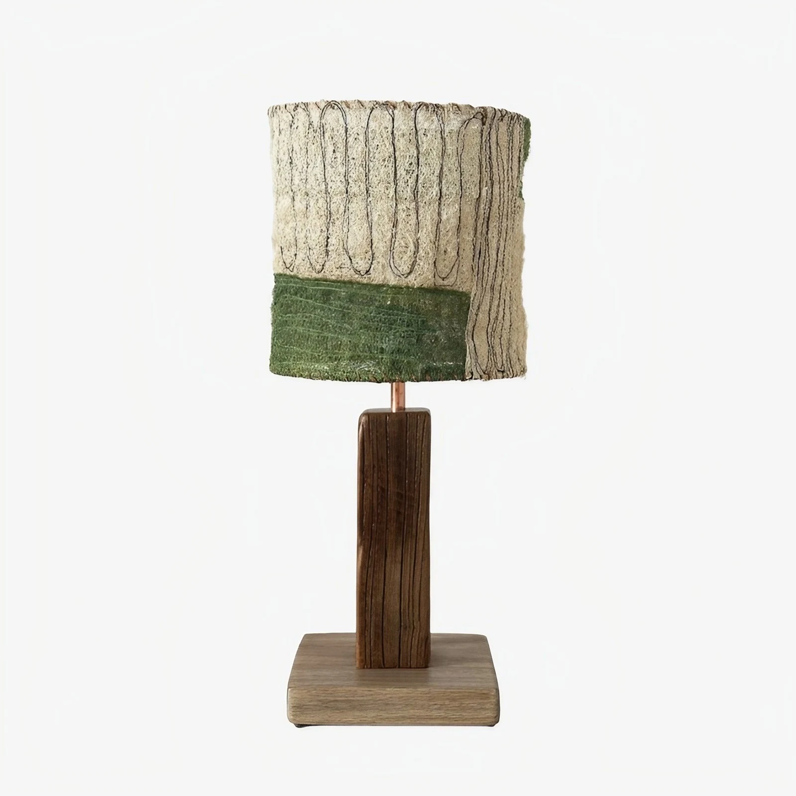 Green panel shade loofah table lamp on a white background
