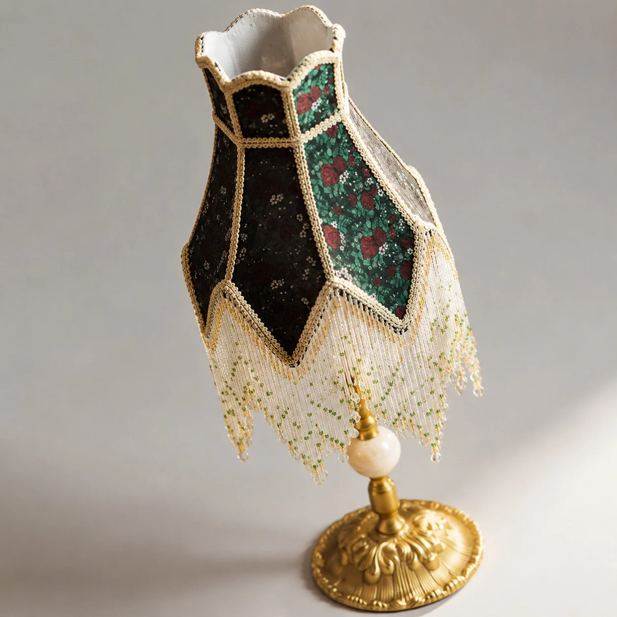 French vintage beaded fringe table lamp