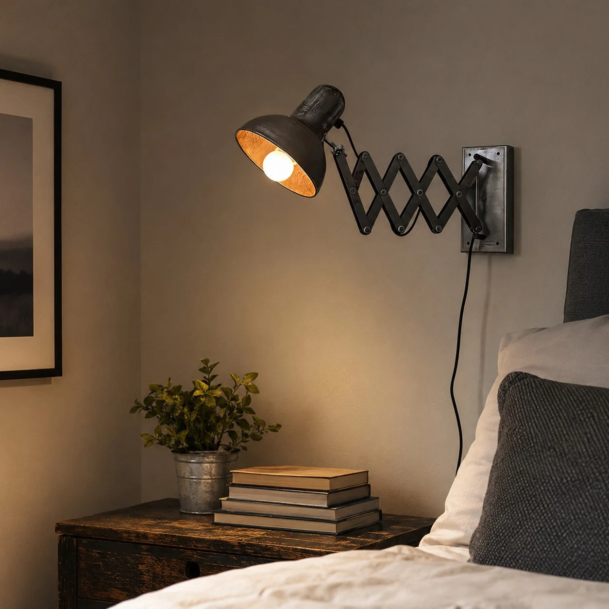 bedside warm light scene
