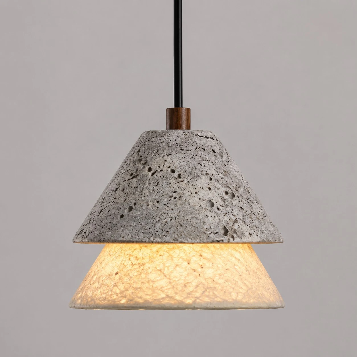 Grey Stone Pendant Light with Paper Diffuser