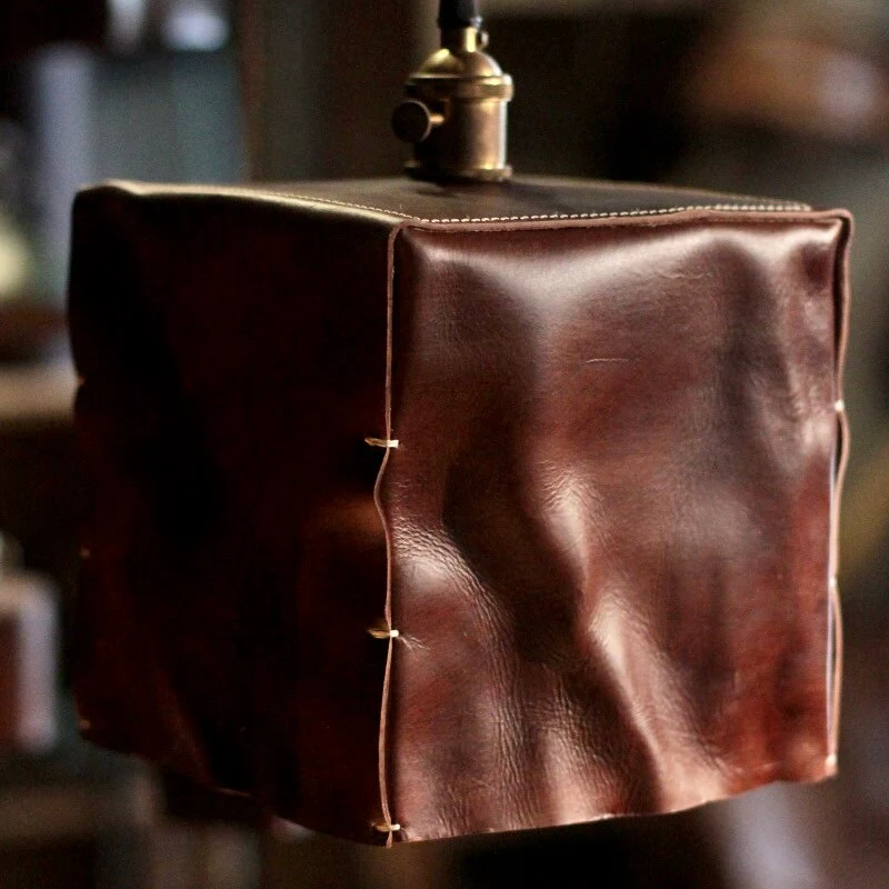 Brown leather shade close view