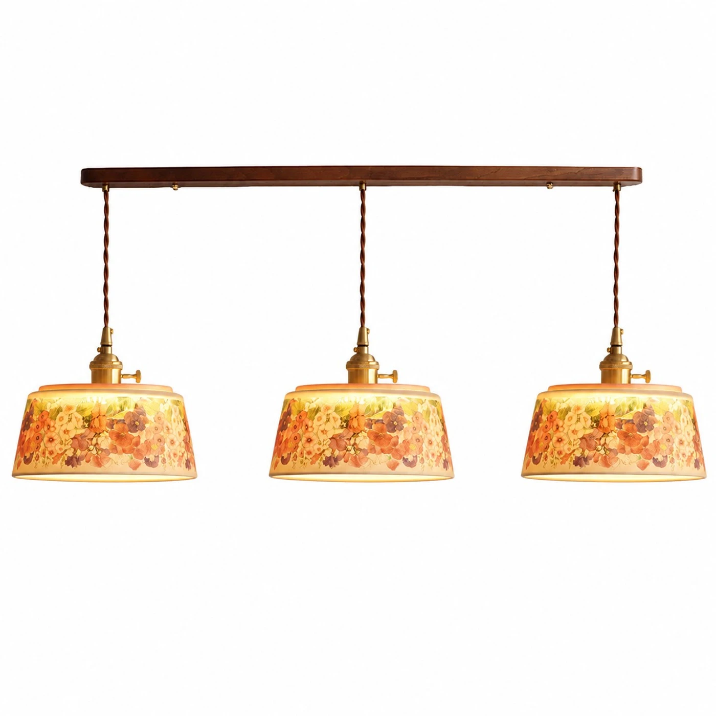 Three-light floral ceramic bar pendant