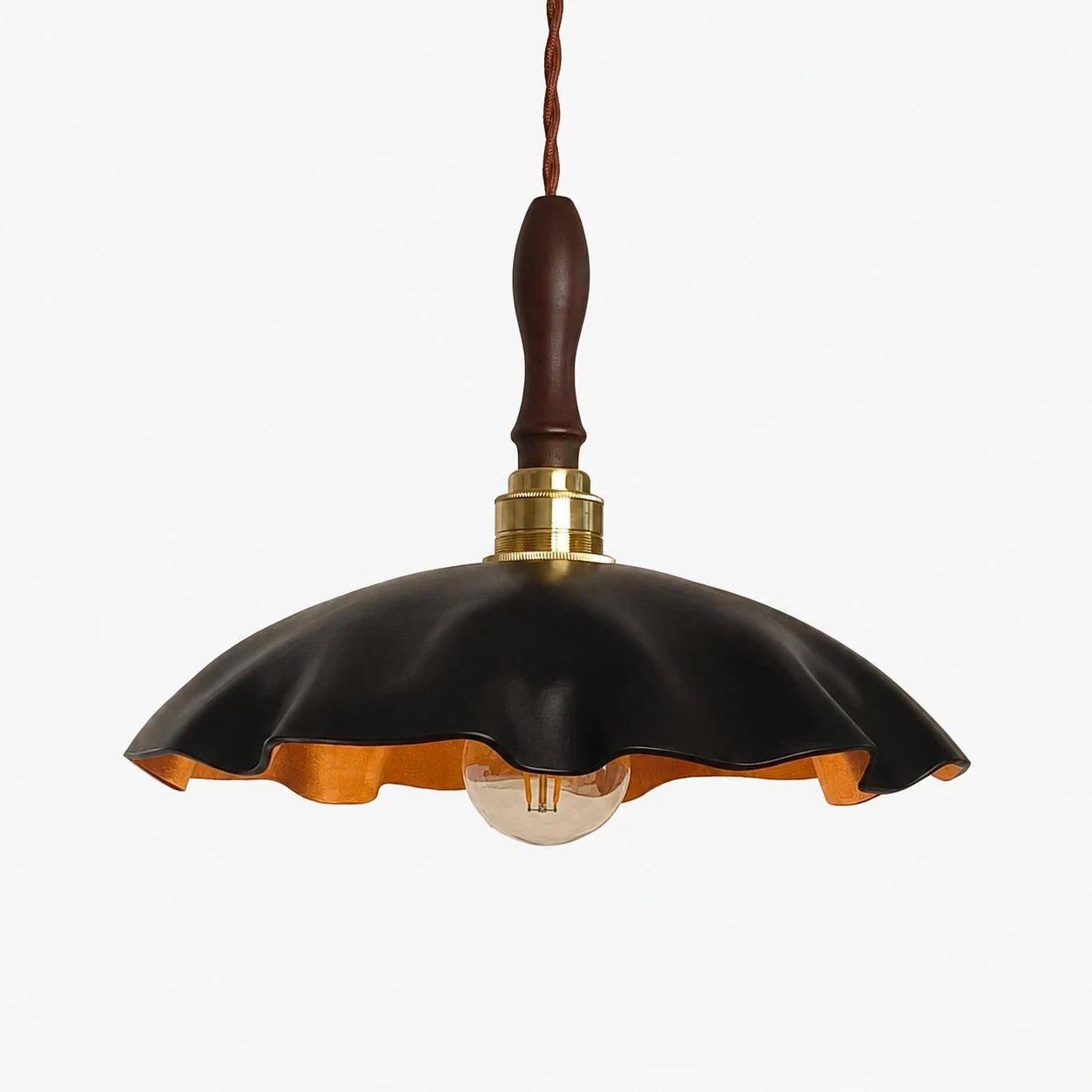 black distressed cowhide pendant light with brass socket