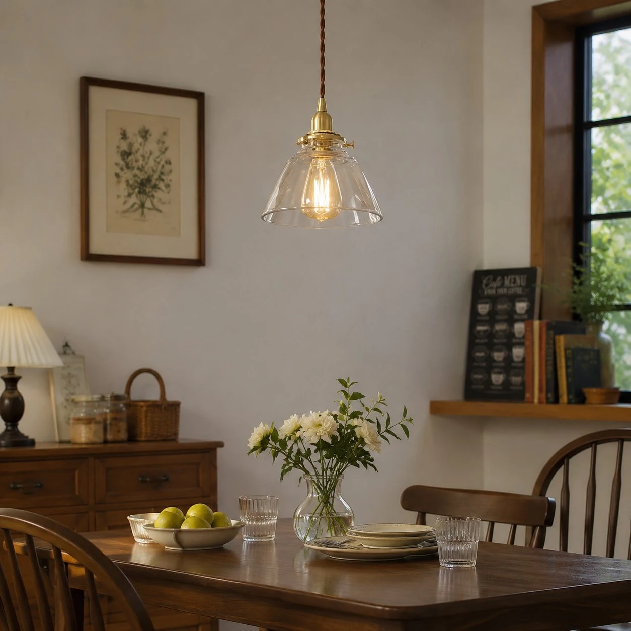 Small pendant light used beside a bed or shop display