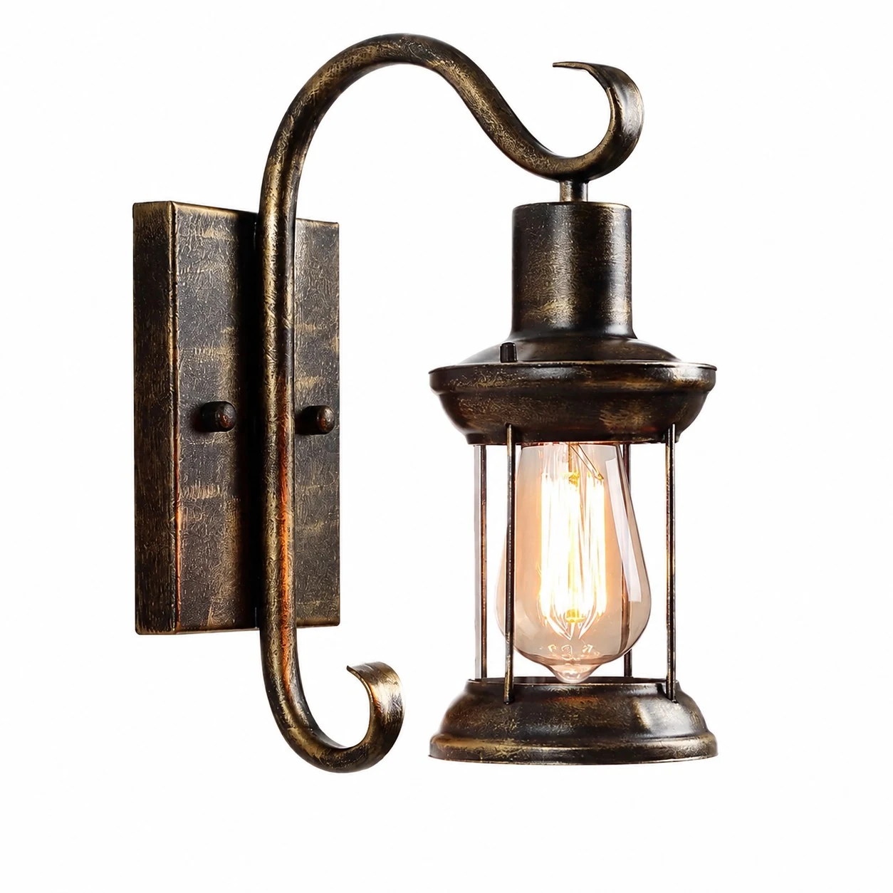 Antique bronze outdoor wall lantern on white background