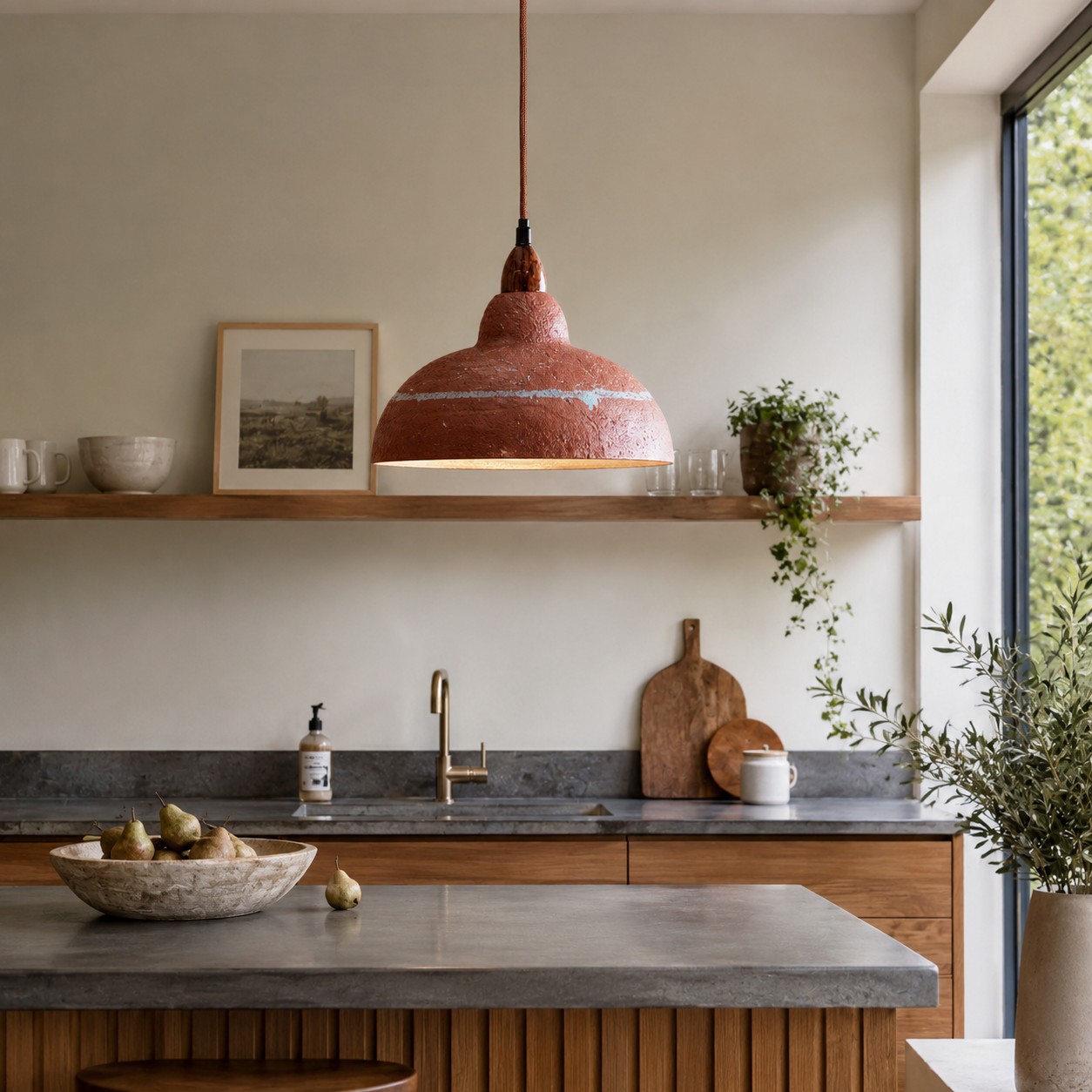 Terracotta resin pendant light in room setting