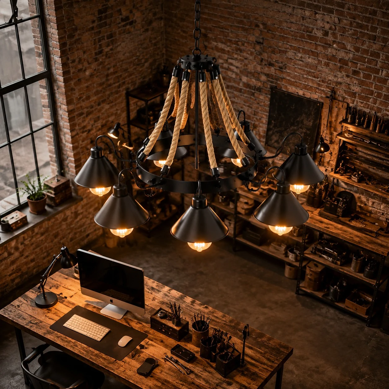 Rustic farmhouse rope chandelier