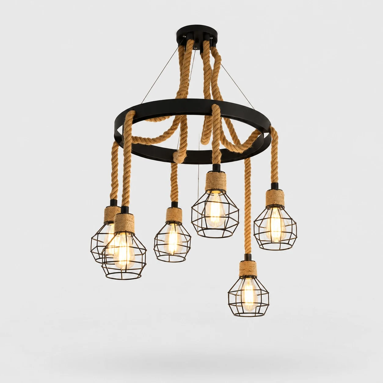 Rustic farmhouse rope chandelier