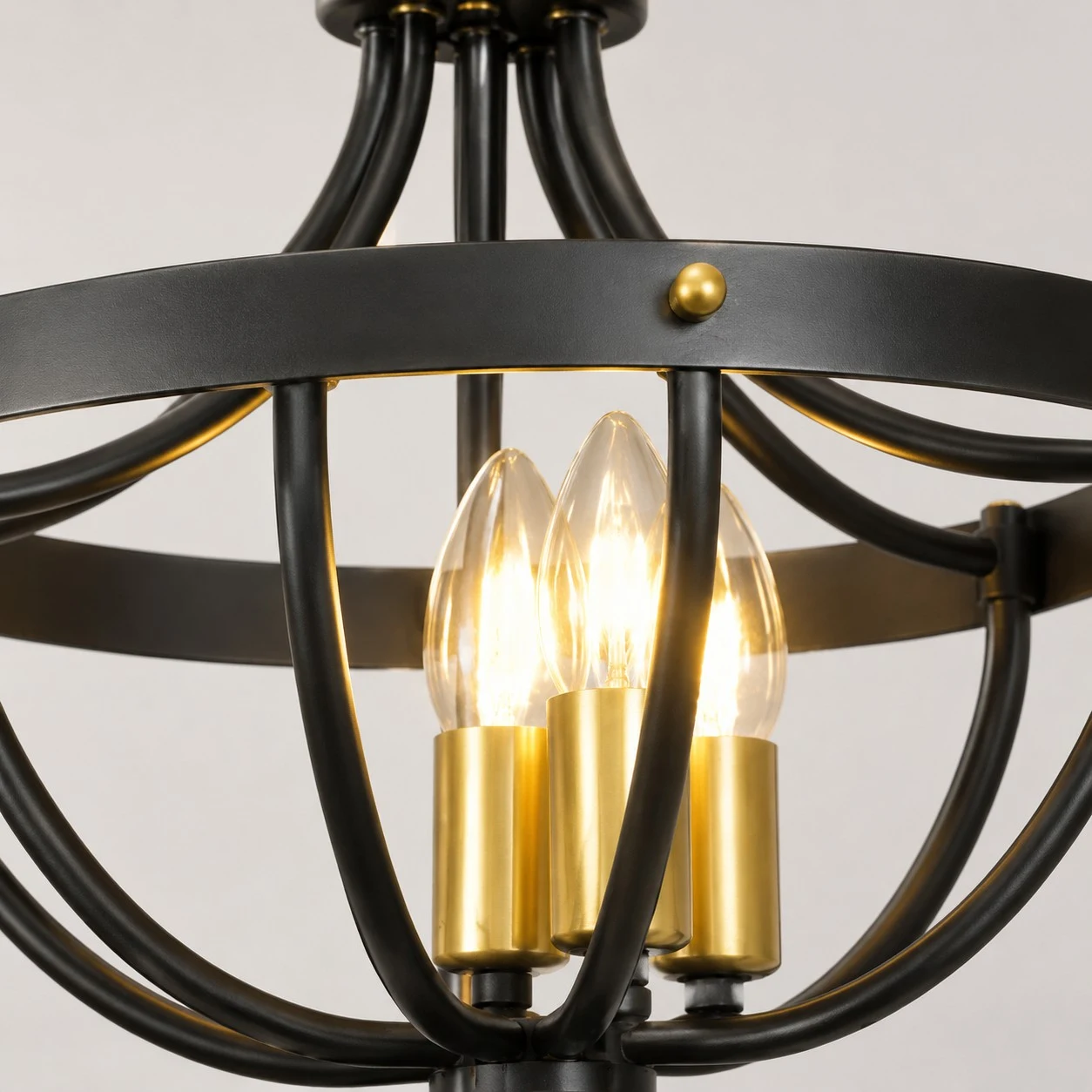 Black ring frame and brass accent screw detail