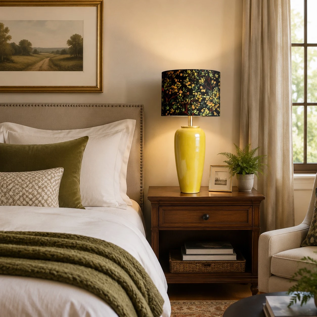 Ceramic table lamp with floral shade