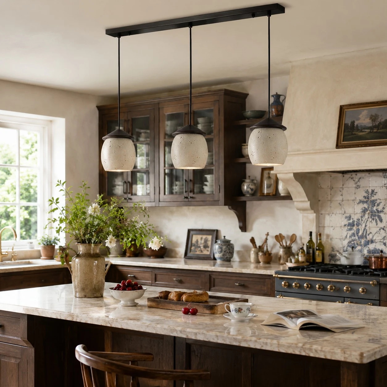 Three-light kitchen island scene