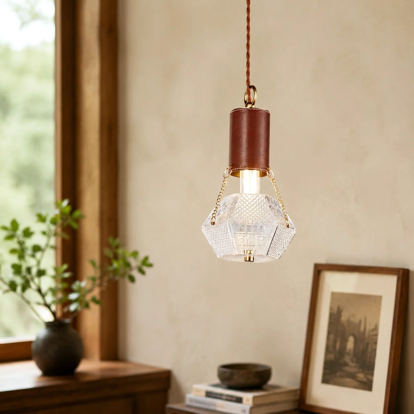 Prismatic French Leather Pendant Light 14