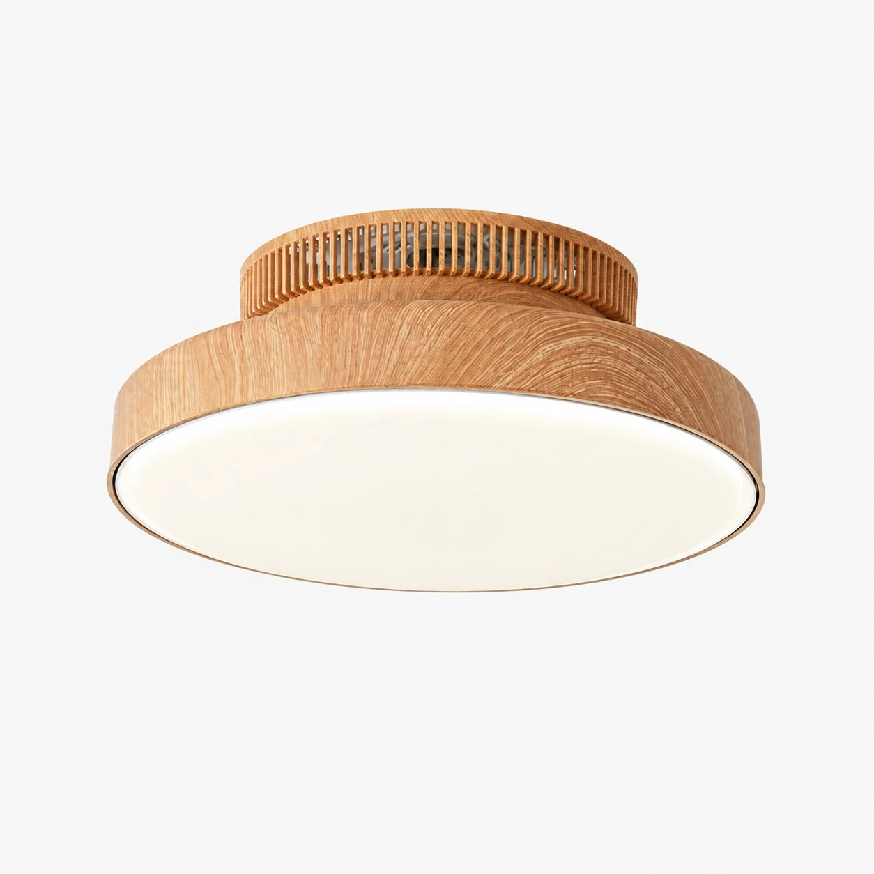 Natural wood ribbed ceiling fan light