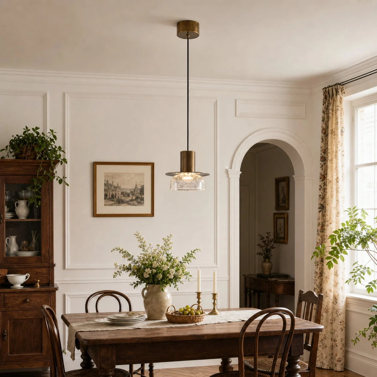 Crackle glass pendant in a home dining setting
