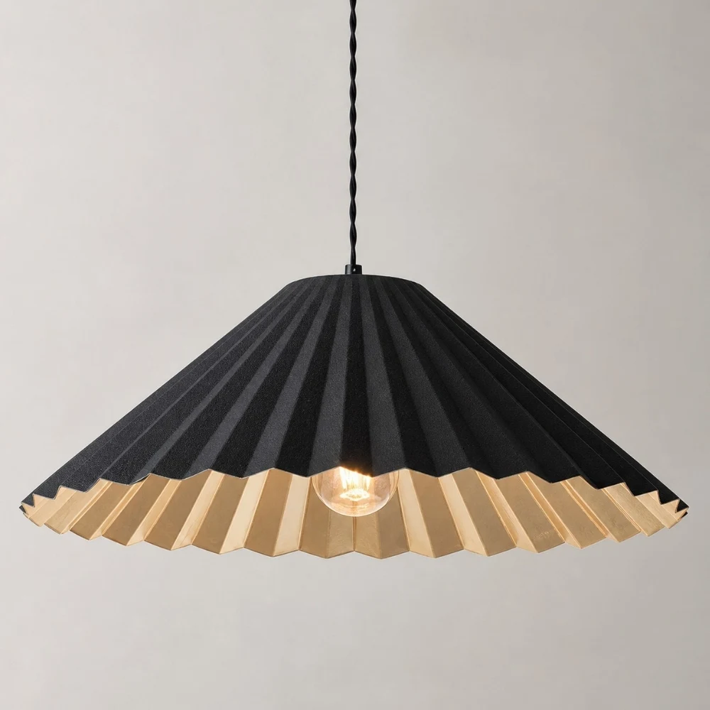 Black metal dome pendant shade profile detail