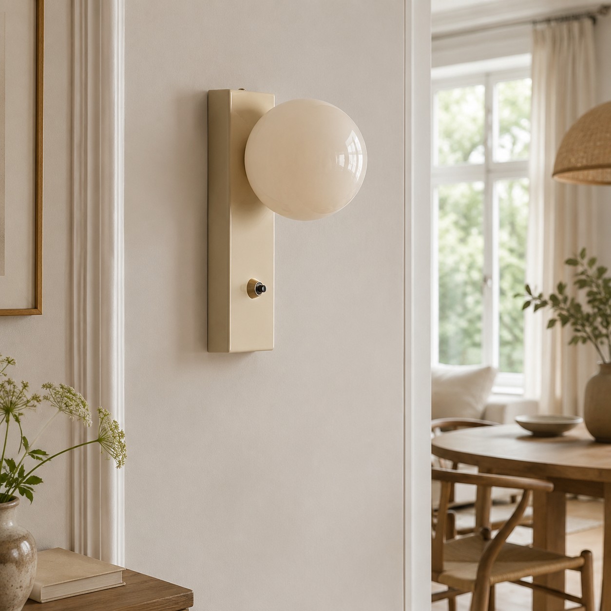 Warm living and dining room wall sconce scene