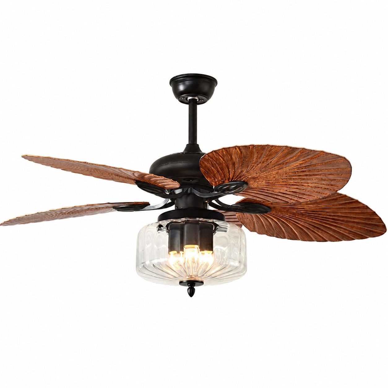 Konoha and Banana Leaf Wooden Ceiling Fan Light