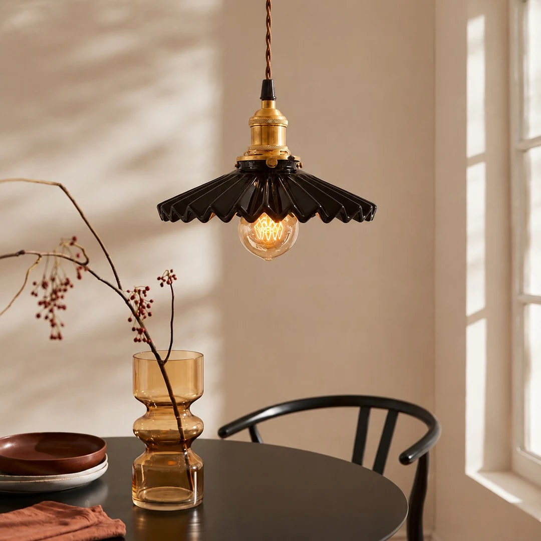 Pleated Ceramic Pendant Light scene image