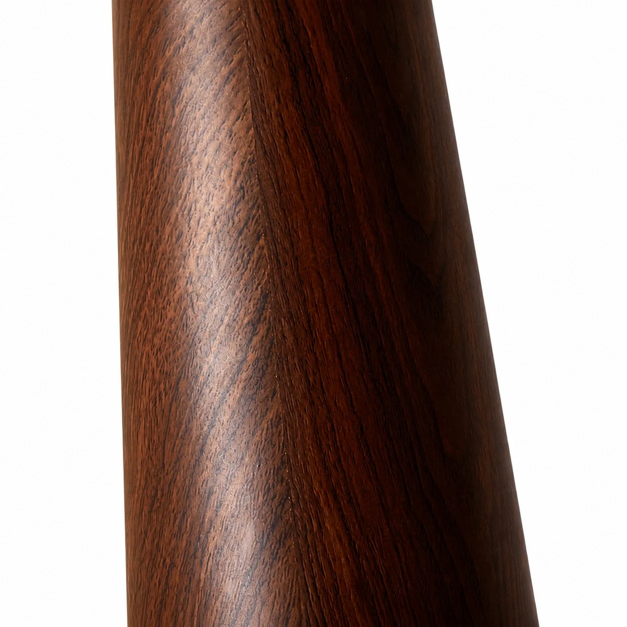Close detail of the smooth wood grain tapered lamp base