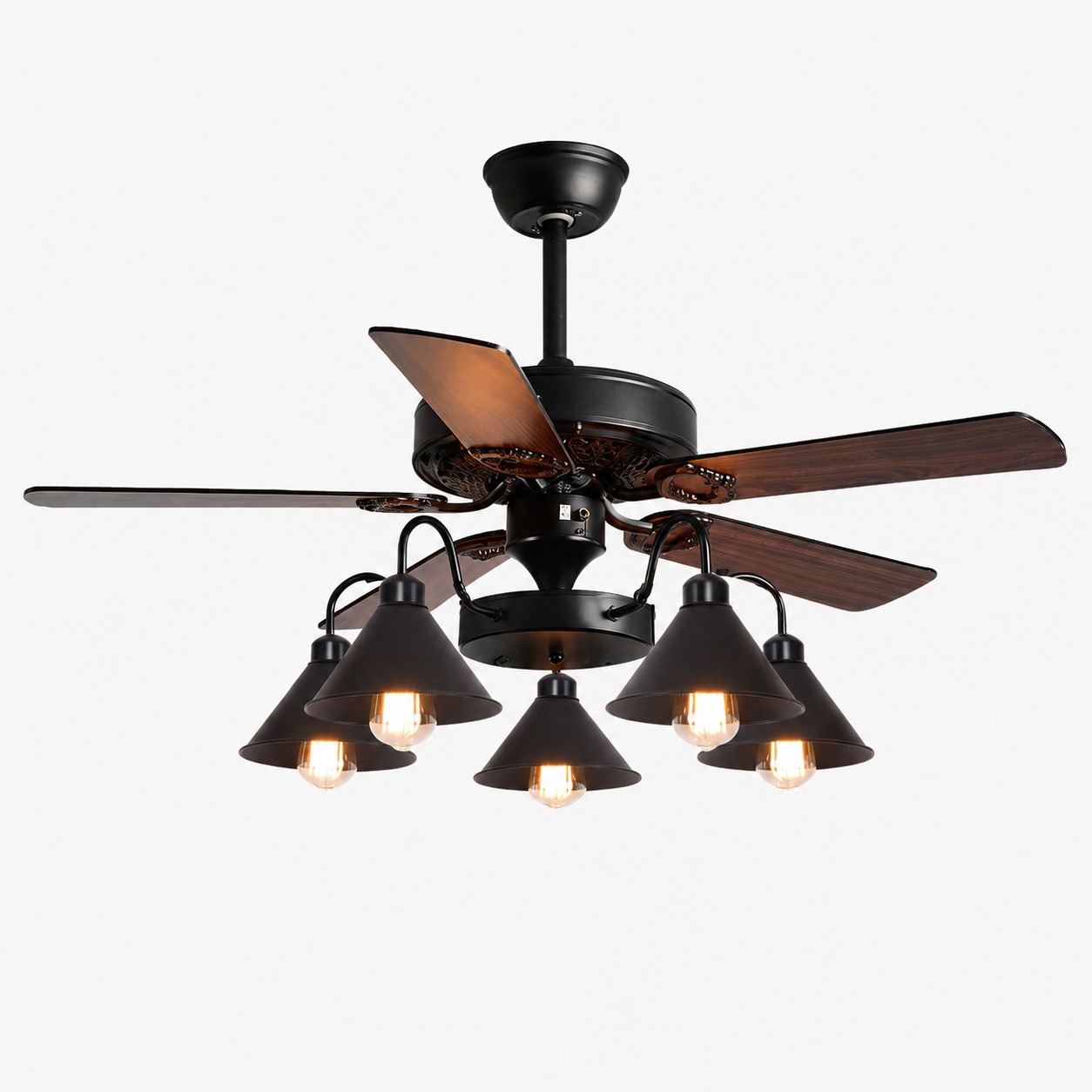 Style B wood blades five-light ceiling fan