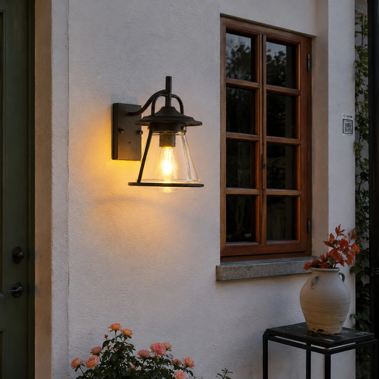 Black Glass Outdoor Wall Lantern Sconce
