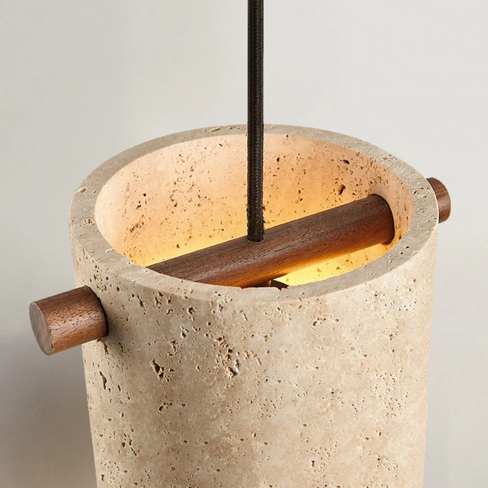 Wabi-Sabi Travertine Cylinder Pendant Light