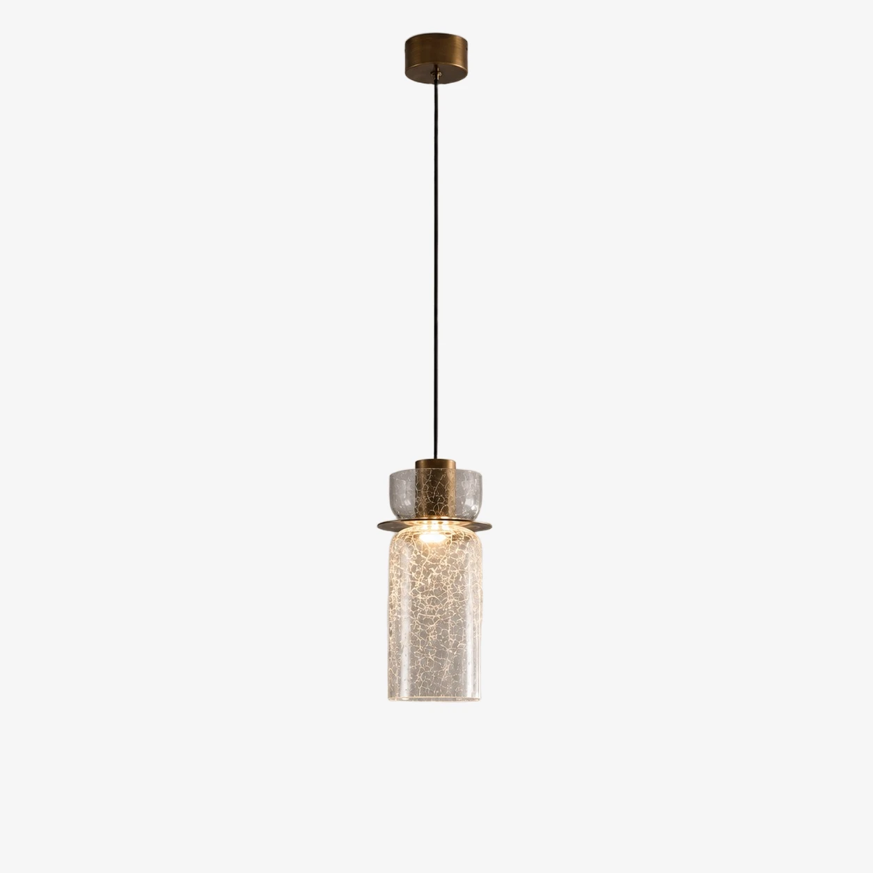 Style B pendant with clear crackle glass shade