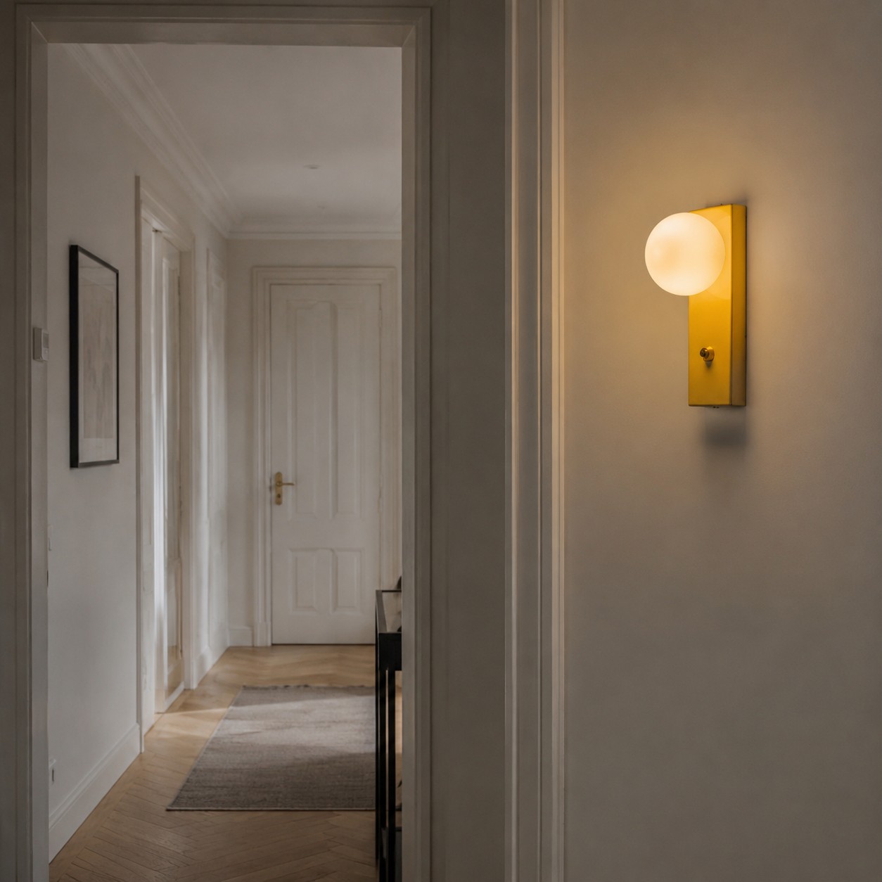 Warm hallway accent lighting scene