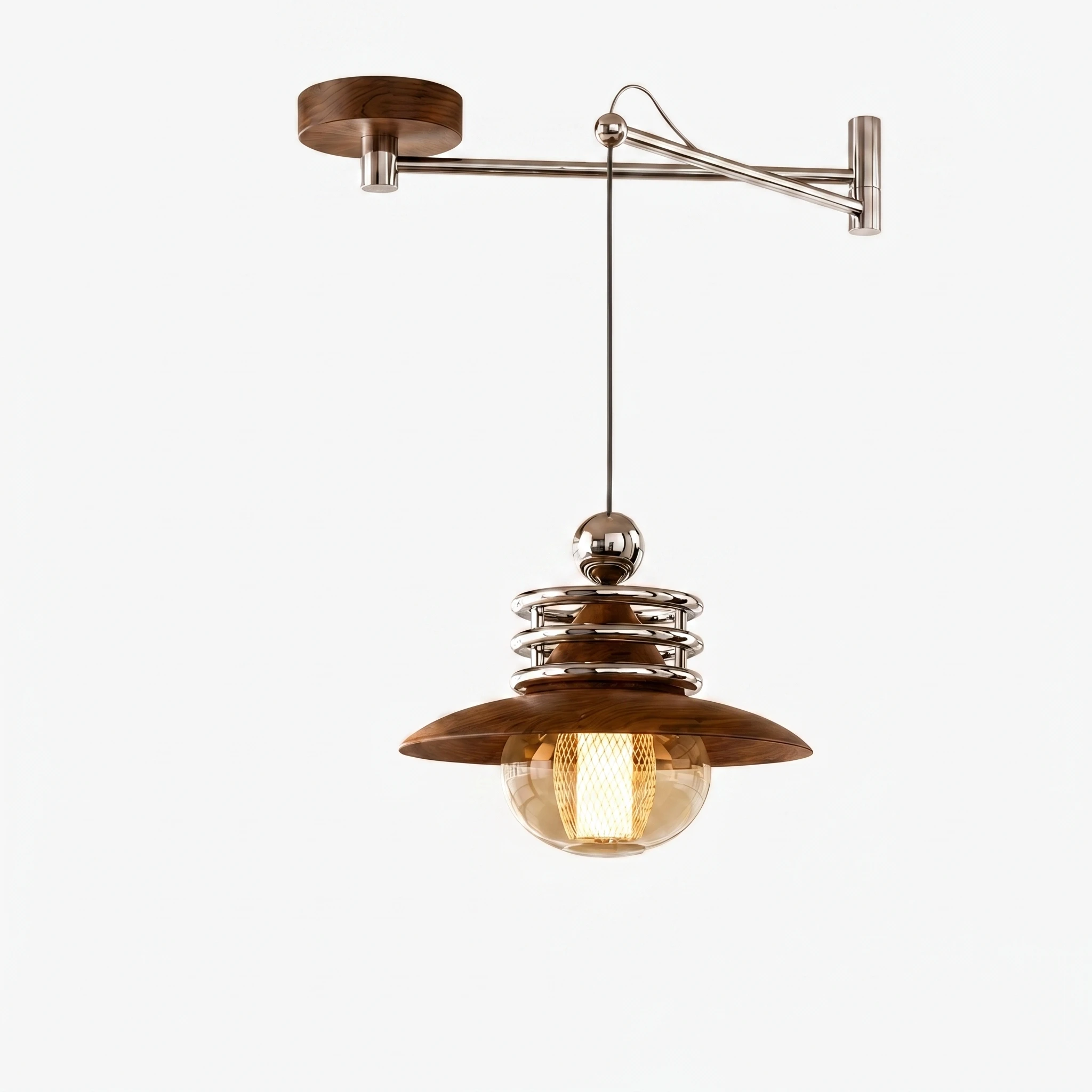 Brown wood grain and chrome pendant lamp SKU image