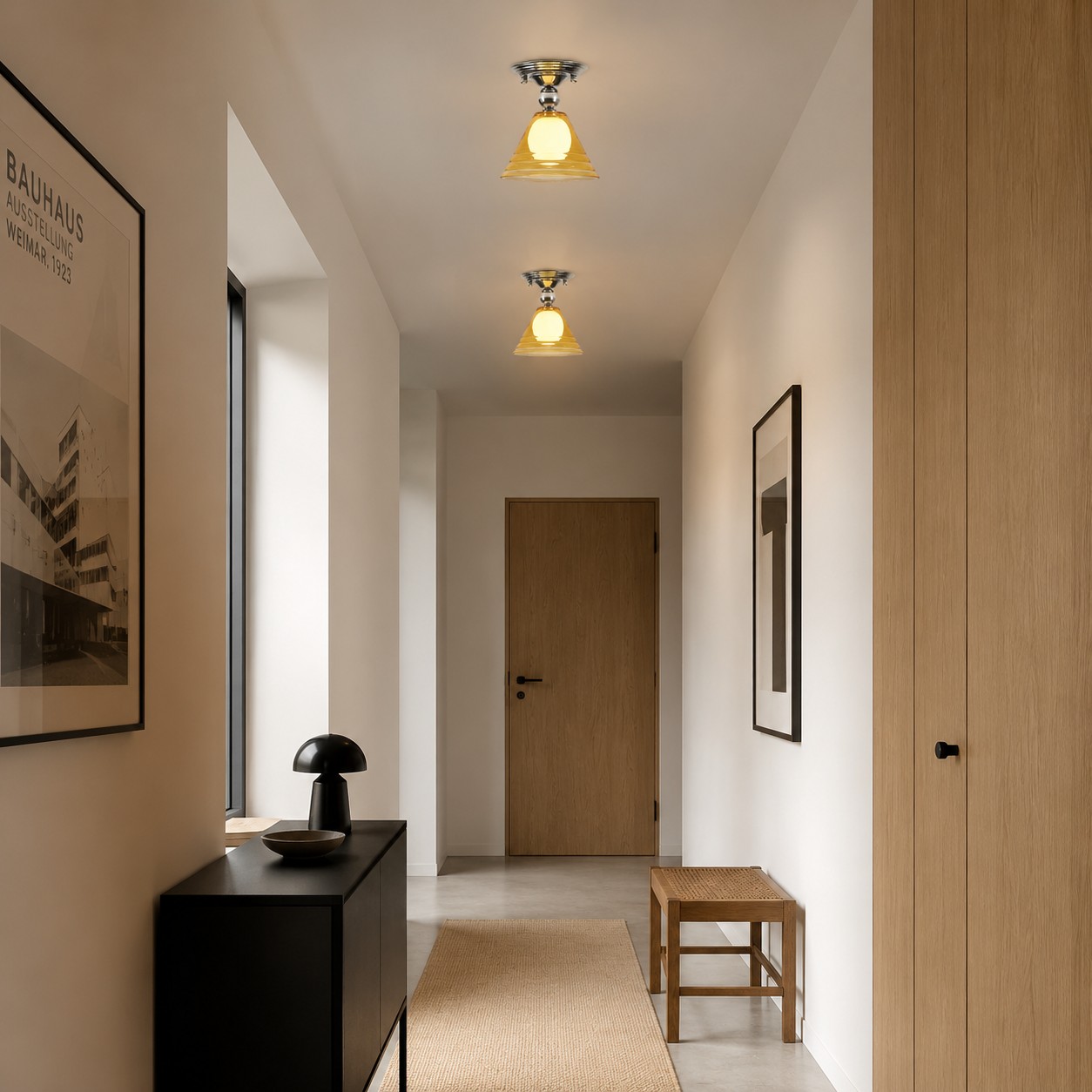 Light Yellow Glass Pendant Light With Chrome Canopy