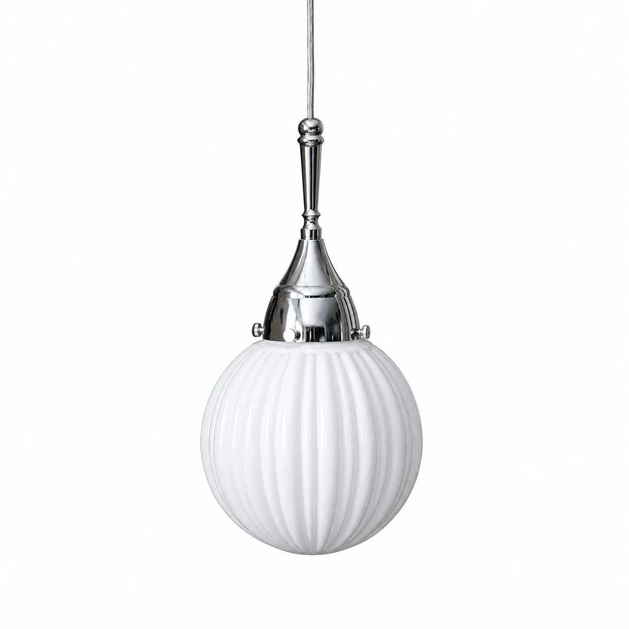 White ribbed milk glass pendant light