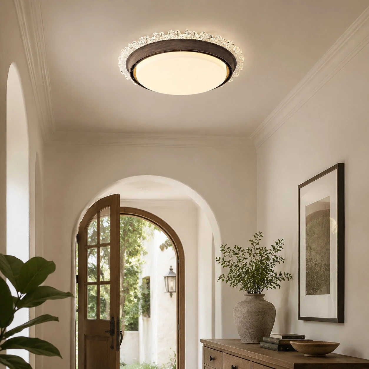 Flush mount ceiling fan light installed in a bedroom