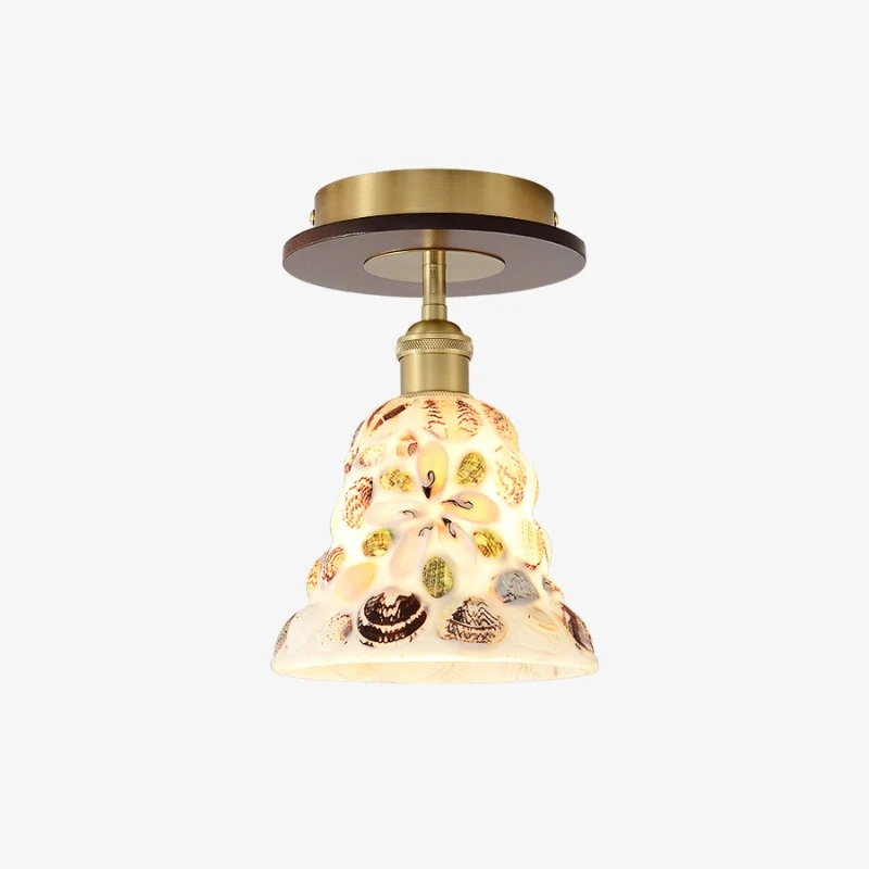 Iron, wood and shell glass ceiling light product view