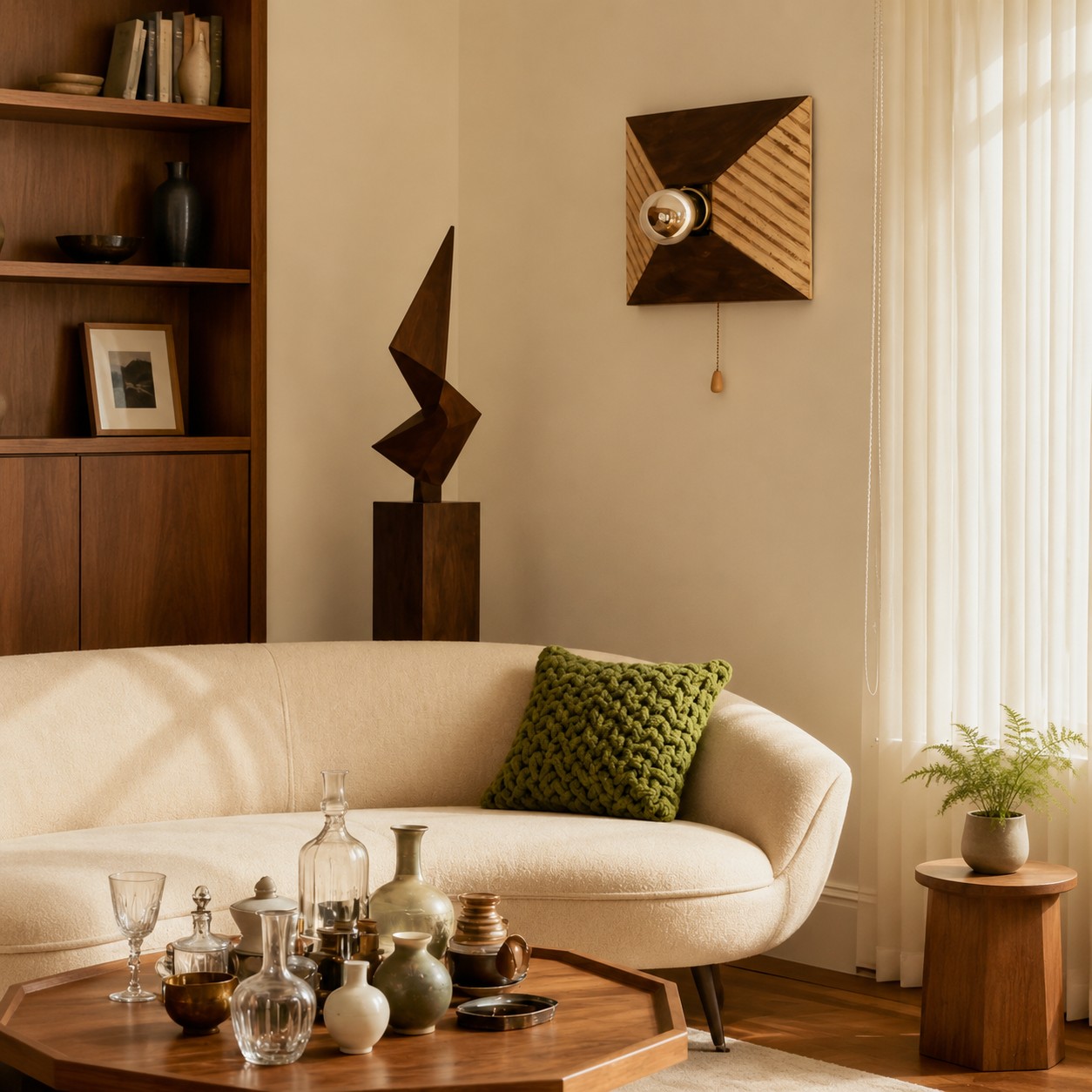 Geometric Resin Wall Light With Metal Pull Chain