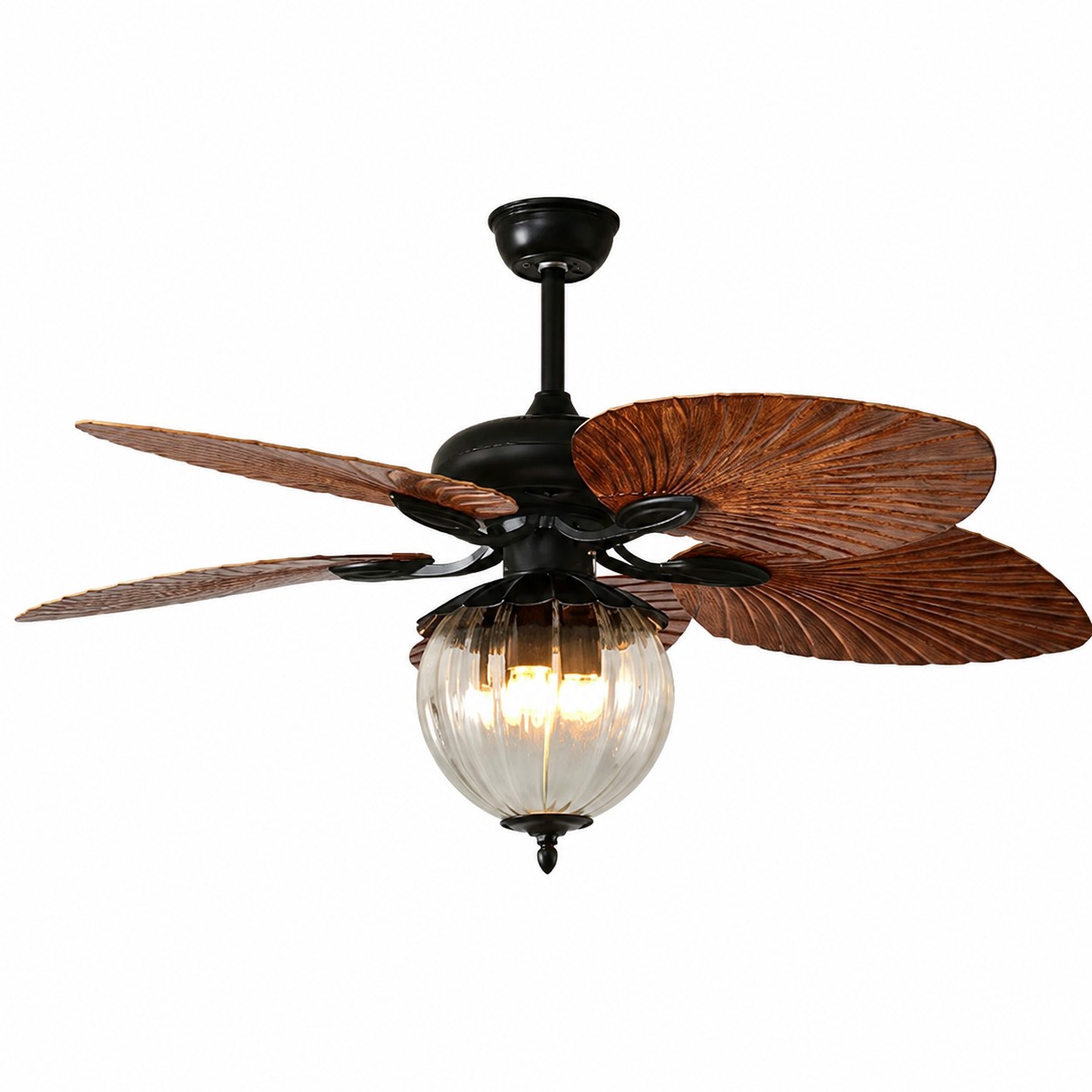 Konoha and Banana Leaf Wooden Ceiling Fan Light