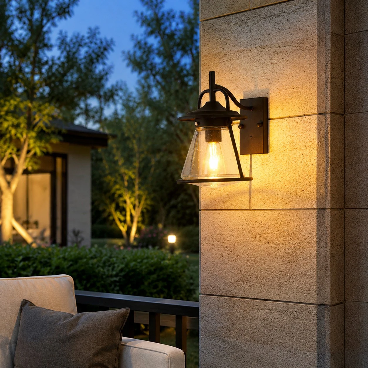 Black Glass Outdoor Wall Lantern Sconce
