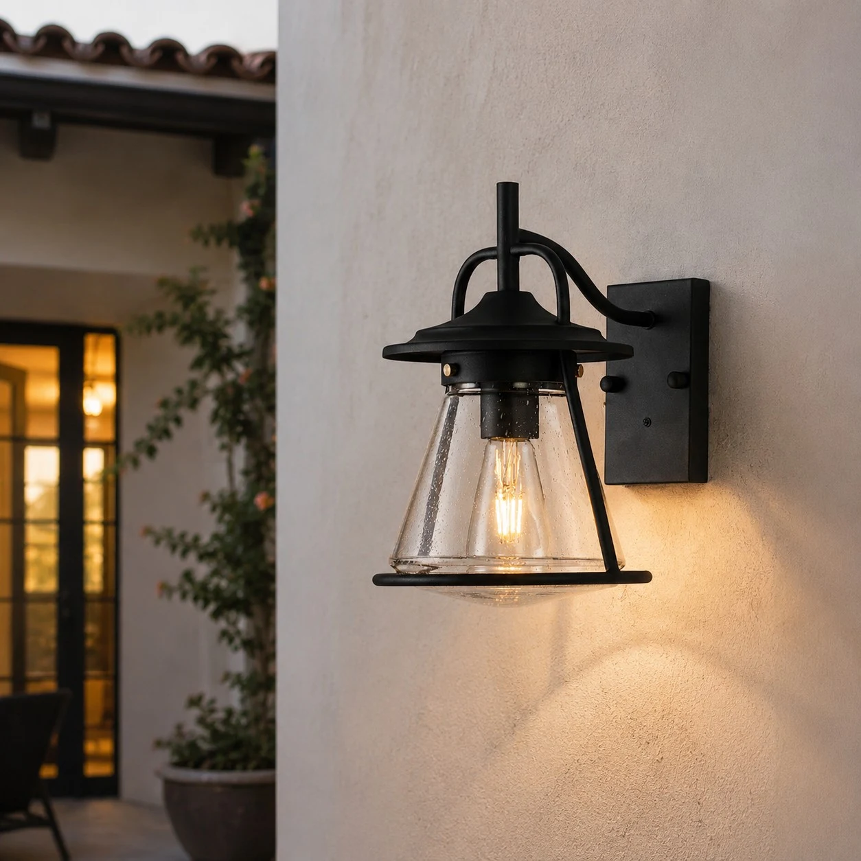 Black Glass Outdoor Wall Lantern Sconce