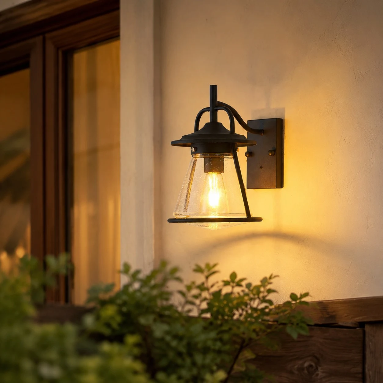 Black Glass Outdoor Wall Lantern Sconce
