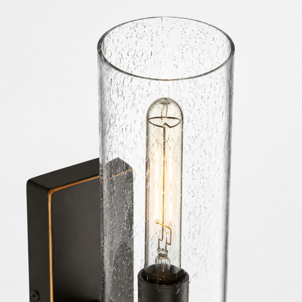 Close view of seeded clear glass shade
