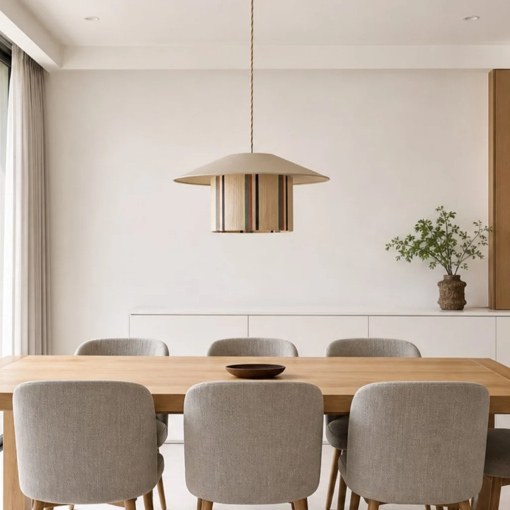 Natural pendant lamp in a warm interior space