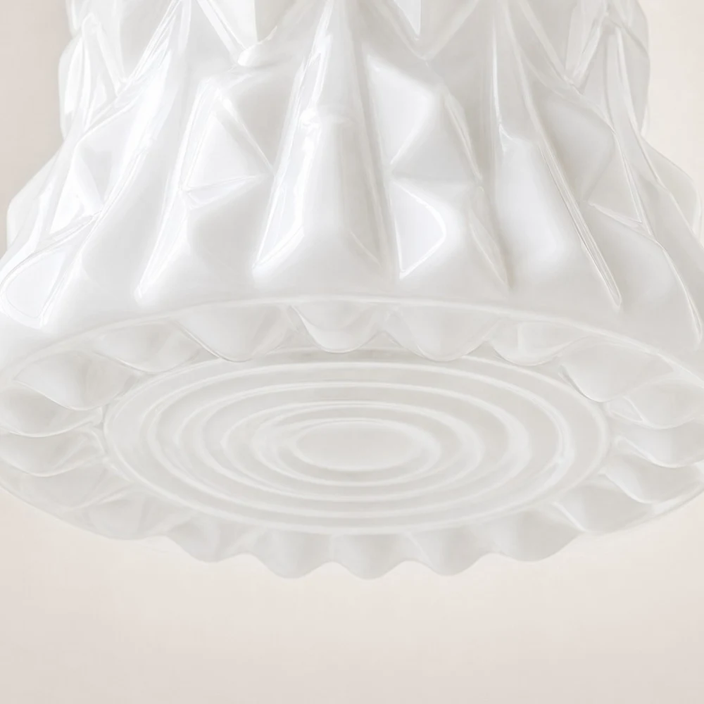 Textured white milk glass shade close-up